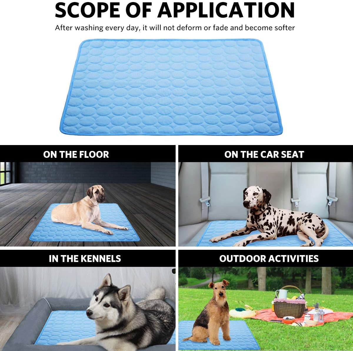 Dog Cooling Mat Pet Cooling Pads Dogs & Cats Pet Cooling Blanket for Outdoor Car Seats Beds (Blue, 28IN * 40IN)